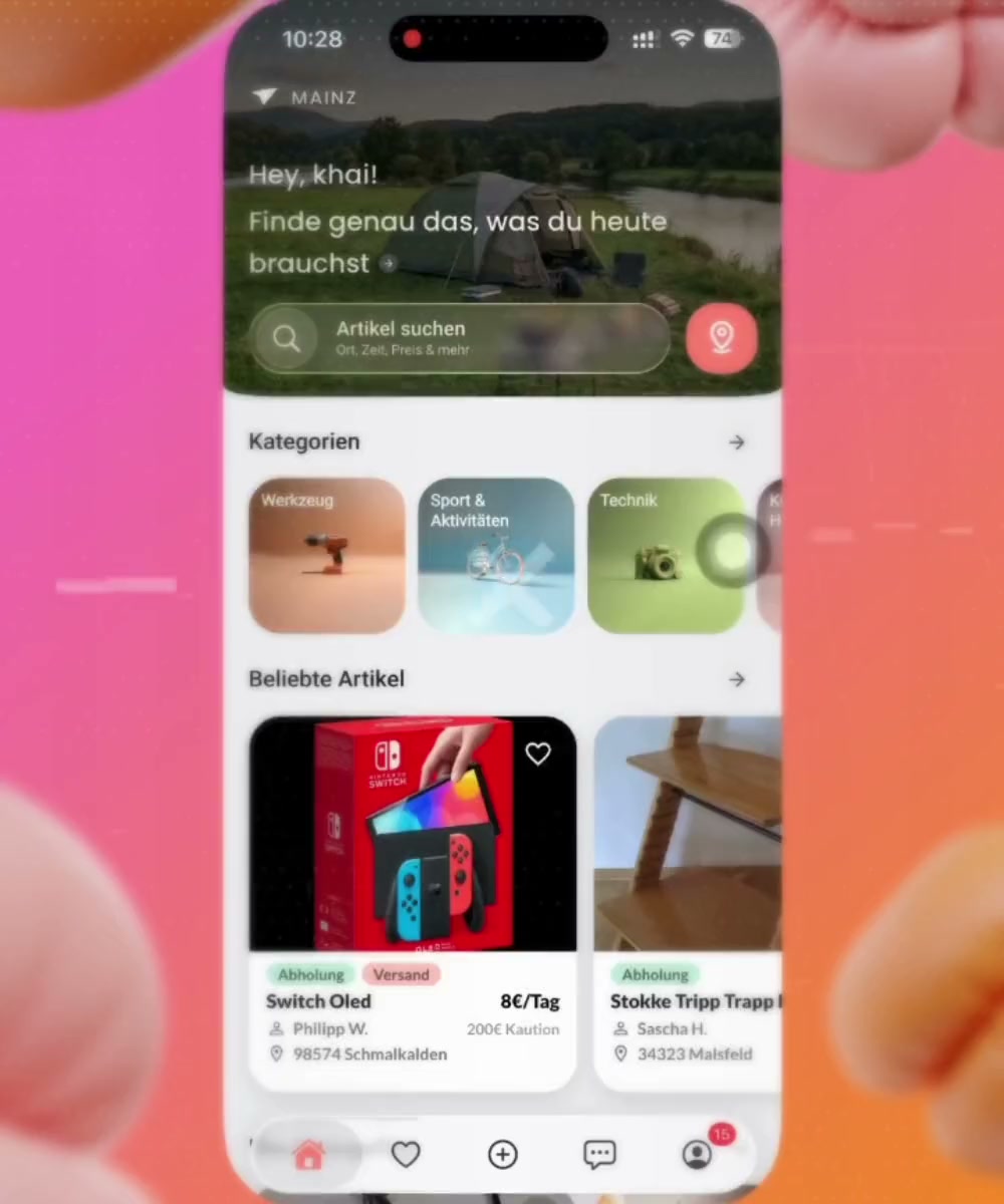 German P2P sharing and rental marketplace mobile interface